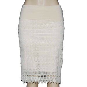 Solitaire NEW Sz S Cream Tan Embroidered Lined 100% Cotton Skirt